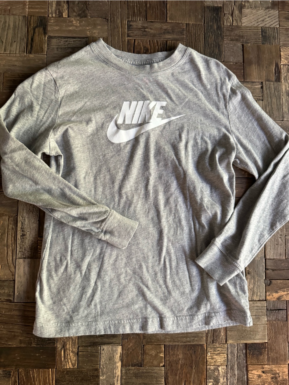 Nike Grey Long-Sleeve Top with White Swoosh